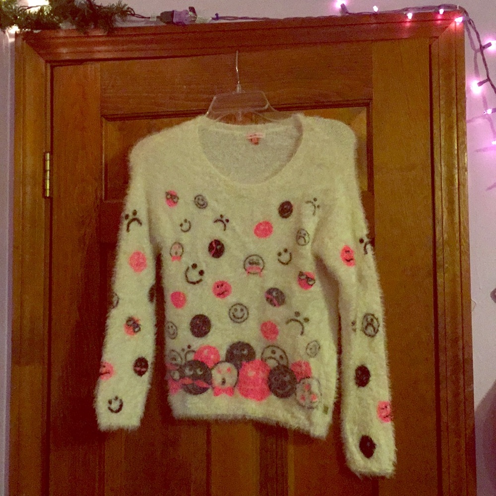 Girls fuzzy faces sweater top